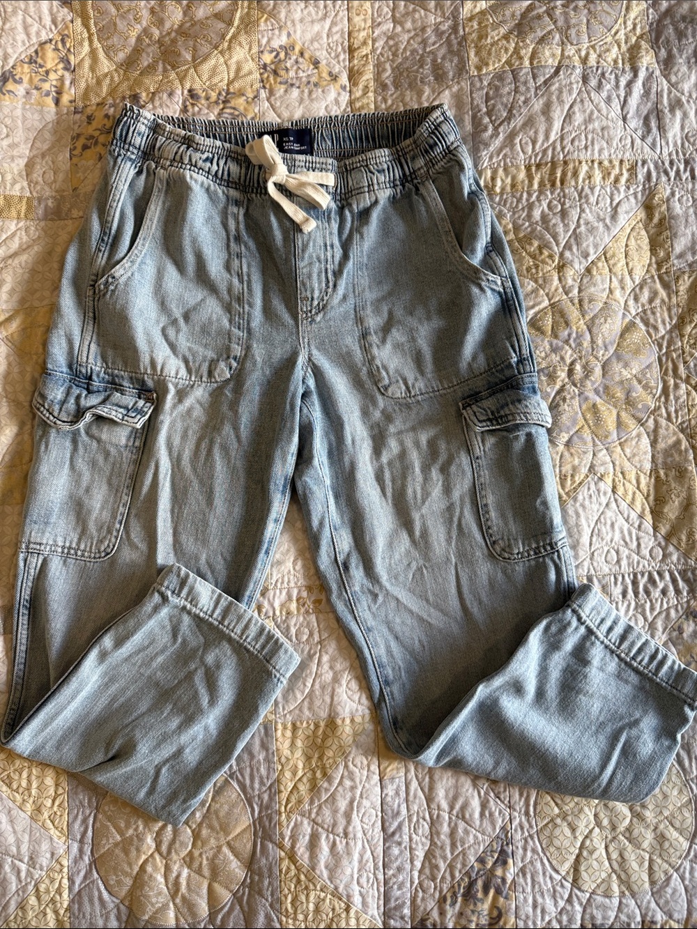 GAP Easy Jean Light Blue Relaxed Cargo Jogger Jeans with Drawstring